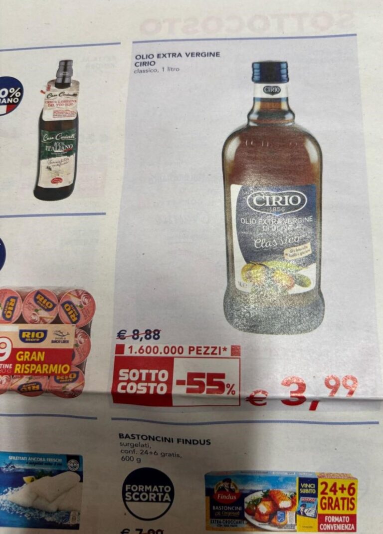 3,99€ το λίτρο έξτρα παρθένου, σε Ιταλικά σούπερ μάρκετ