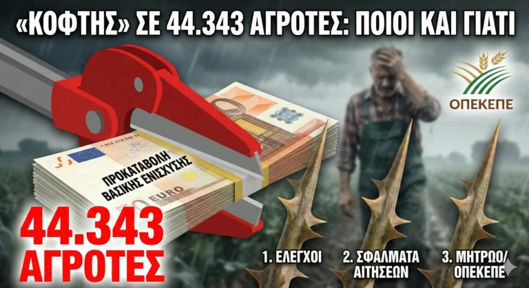 «Κόφτης» σε 44.343 Αγρότες: Ποιοι και Γιατί Έμειναν Εκτός Προκαταβολής της Βασικής Ενίσχυσης – Τα 3 Μεγάλα «Αγκάθια»