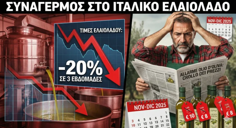 Συναγερμός στην Ιταλία: «Ελεύθερη Πτώση» στις Τιμές Ελαιολάδου – Έχασαν το 20% της Αξίας τους σε 3 Εβδομάδες