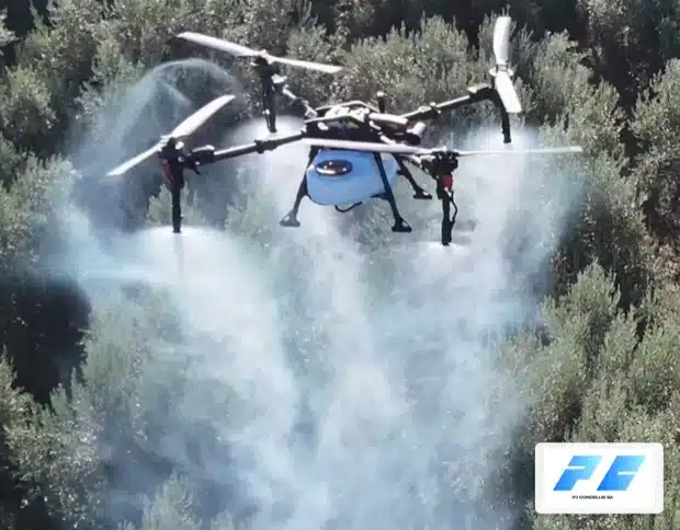 Ψεκασμός ελαιώνα με drone XAG. Πηγή: P J Condellis SA